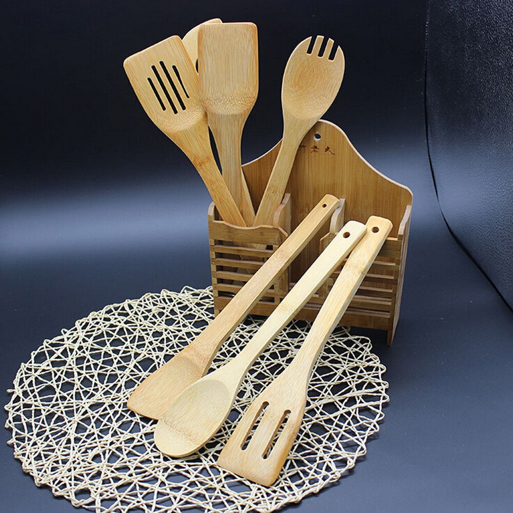 5 Stck 1 einstellen Bambus Utensil Küche Holz Kochen Werkzeuge Löffel Spatel Mischen Gesunde Einfach Küche Kochen Werkzeuge
