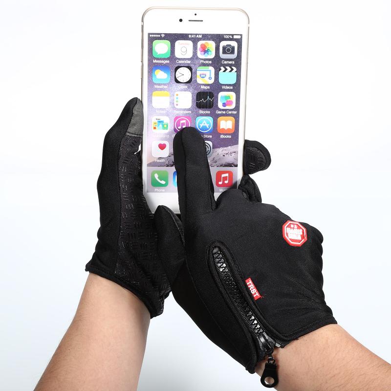 Winter Radfahren Angeln Handschuhe Touchscreen Handschuhe unisex Schwarz Motorrad Winddicht Wasserdichte Volle Finger Handschuhe Mit Reißverschluss