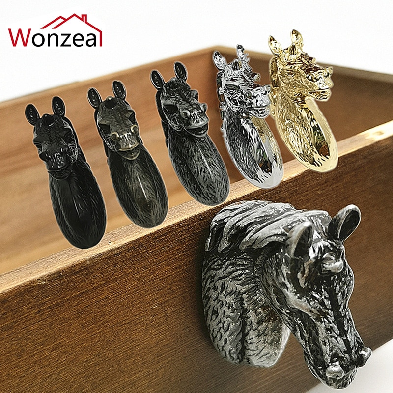 1Stck Zink-legierung Pferd Kopf Griffe Schrank Küche Schrank Knöpfe Schubladen Schrank Kommode Zieht Möbel Griffe