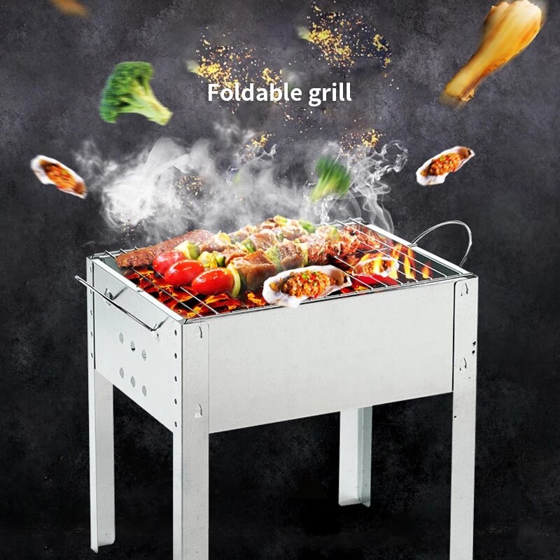 Tragbare Grill Grillen Edelstahl Holzkohle Rechteck Klapp BBQ Grill Familie draussen Camping Kochen Picknick Werkzeug