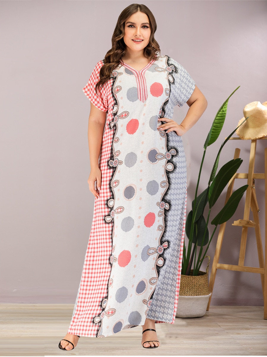 Sommer Frauen lässig kurzarm drucken Panzer max Kleid Plus größe verlieren abaya Kaftan ramadan Kleid marokkanischen kleid VKDR2118