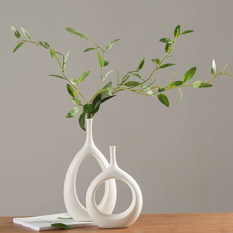 Keramik Hause Handwerk Ornamente Weiß Keramik Vase Kleine Blume TV Schrank Wein Schrank Dekorationen Vasen