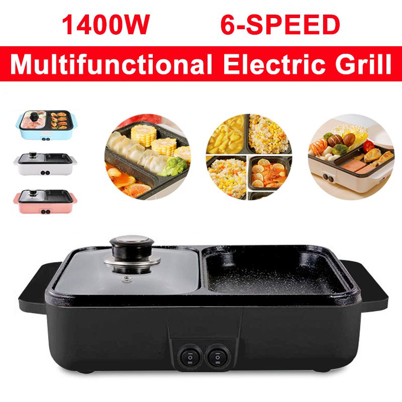 Neue 1400W 220V 2 in 1 Elektrische Kochtopf BBQ Grill Multifunktionale Elektro BBQ Grill Nicht Stock platte Grill Pfanne Heißer Topf