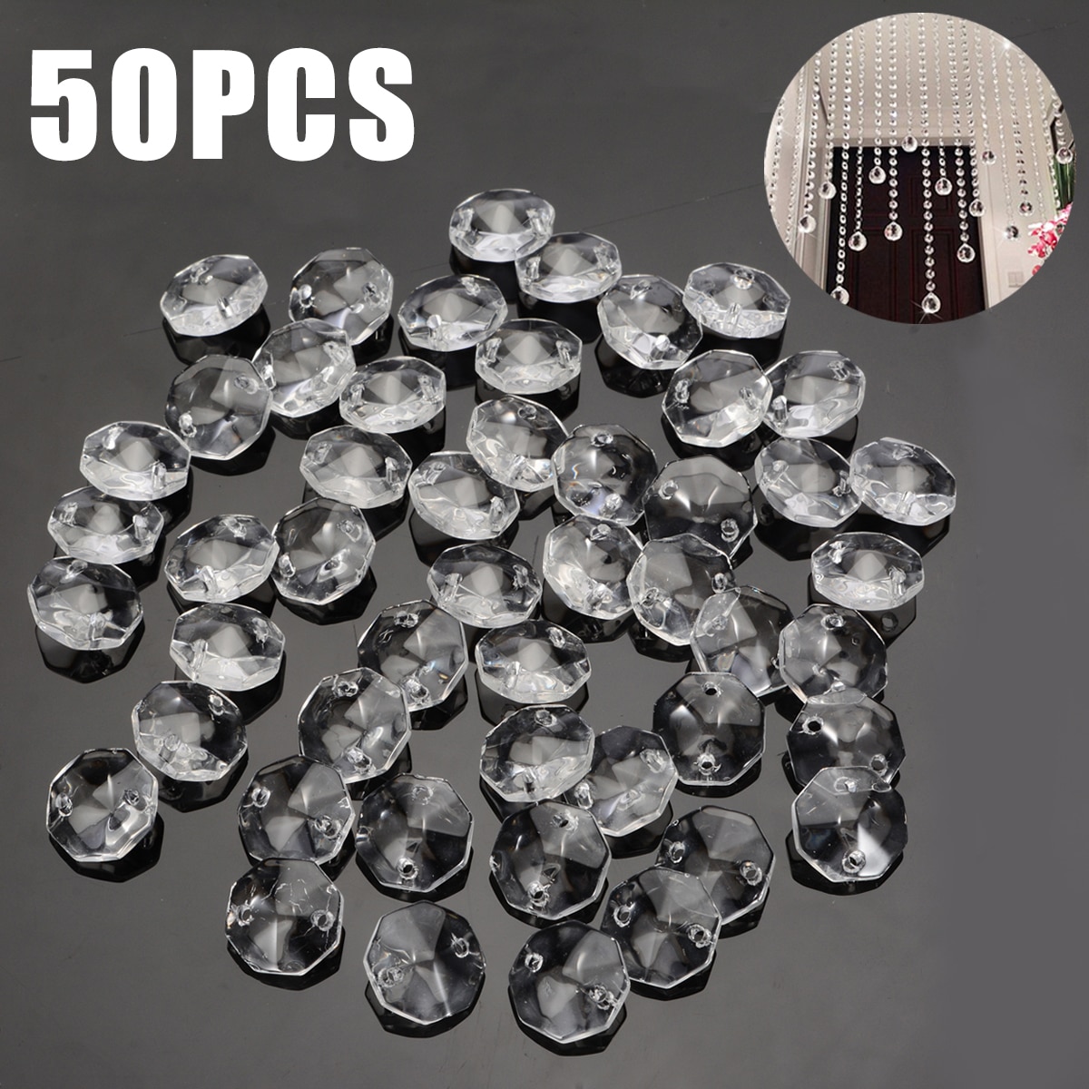 Neue 14mm 50Stck schick Glanz Kristall Glas Achteckigen Perlen Klar Kronleuchter Teile Kronleuchter Anhänger Prisma Teile Beleuchtung Dekor