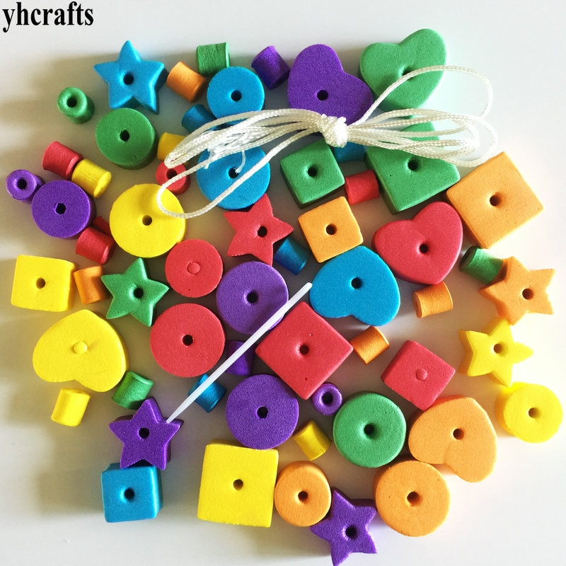 1 tasche (65 Stck)/viel. geometrische figur schaum schnüSprosse perlen. kreative handarbeit. früHenne pädagogisches spielzeug. Kindergarten handwerk perlen spielzeug billig