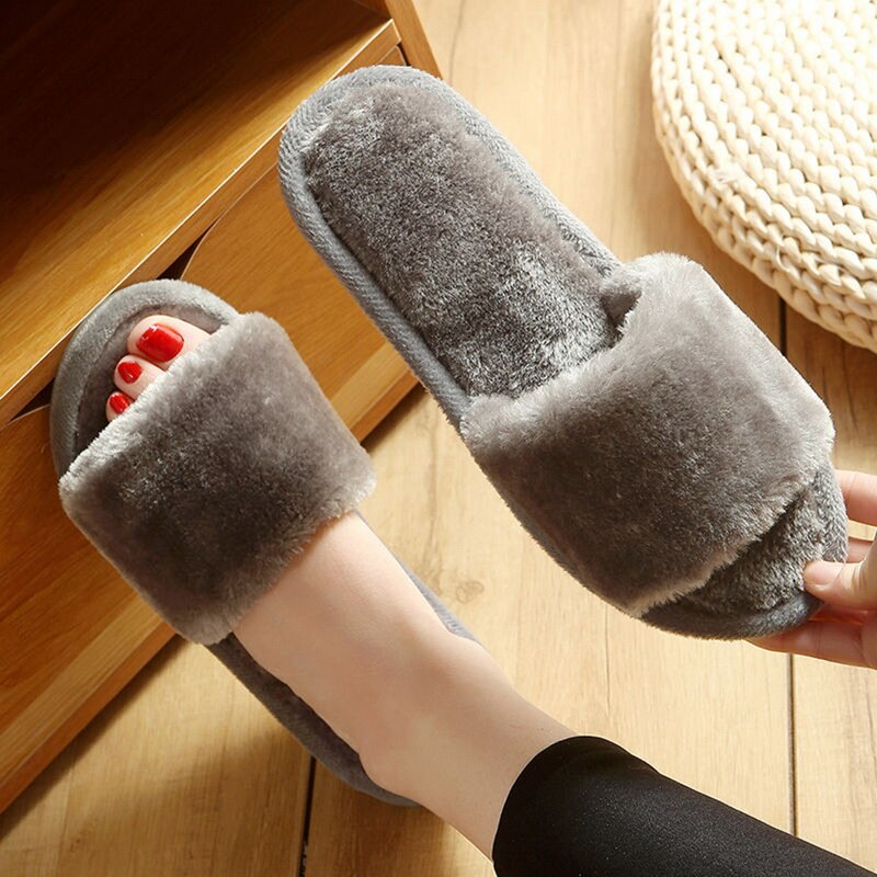 Winter Frauen Haus Hausschuhe Faux Pelz Warme Schuhe Frau Unterhose Auf Wohnungen Weibliche Folien Schwarz Rosa Cozy Heimat Pelzigen hausschuhe