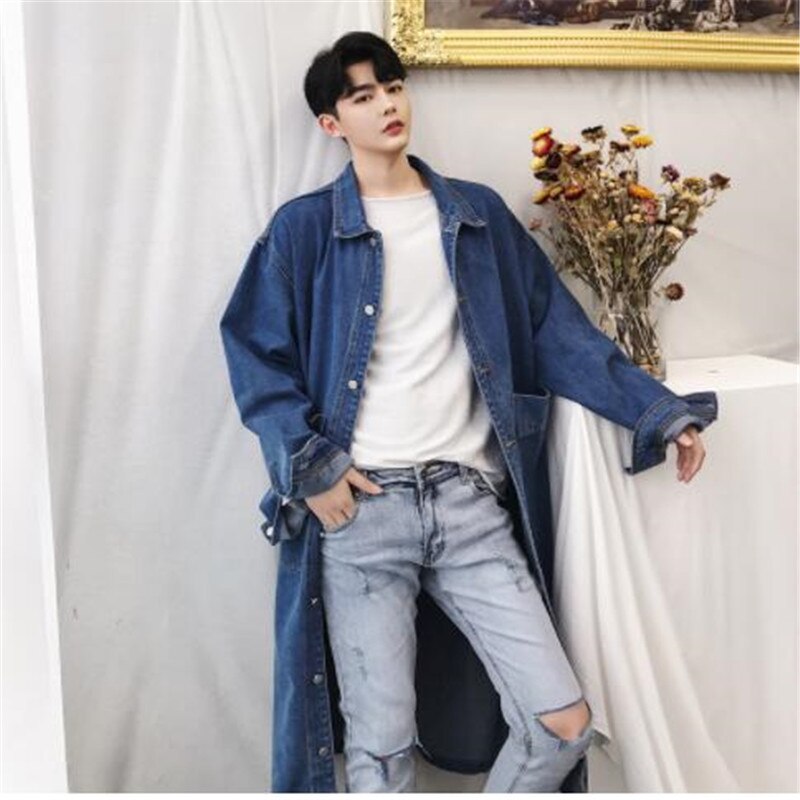 Männer Lange lässig Denim Graben Mantel Straße Hüfte hüpfen verlieren Cowboy Strickjacke Jacke Männlichen Jean Windjacke Mantel