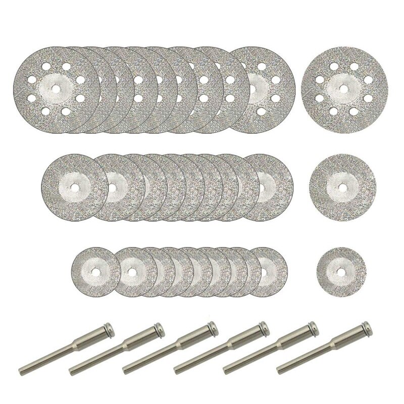 30 Stck Diamant Schneiden Rad (25Mm/20Mm/16Mm Jeder 10), Diamant Beschichtet Schneiden Rad und 6Stck 3Mm Dorn für Dreh Werkzeug
