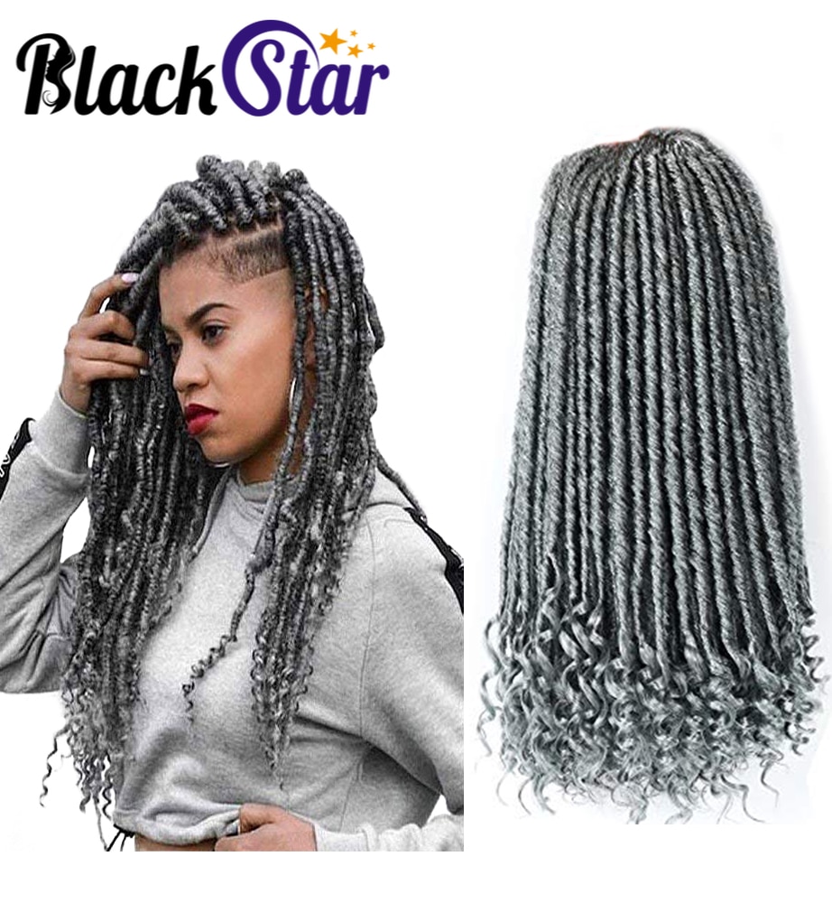 Göttin Loks Häkeln Haar Faux Loks mit Lockige Enden Ombre Grau Göttin Faux Loks Haar Weich Synthetische Flechten Haar Erweiterungen