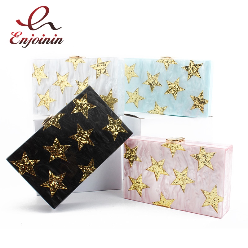 Tendenzen Acryl Gold Stern aufbringen Hochzeiten Kupplung Abend Taschen lässig Kette Geldbörse Schulter Taschen Mini Umhängetasche Klappe