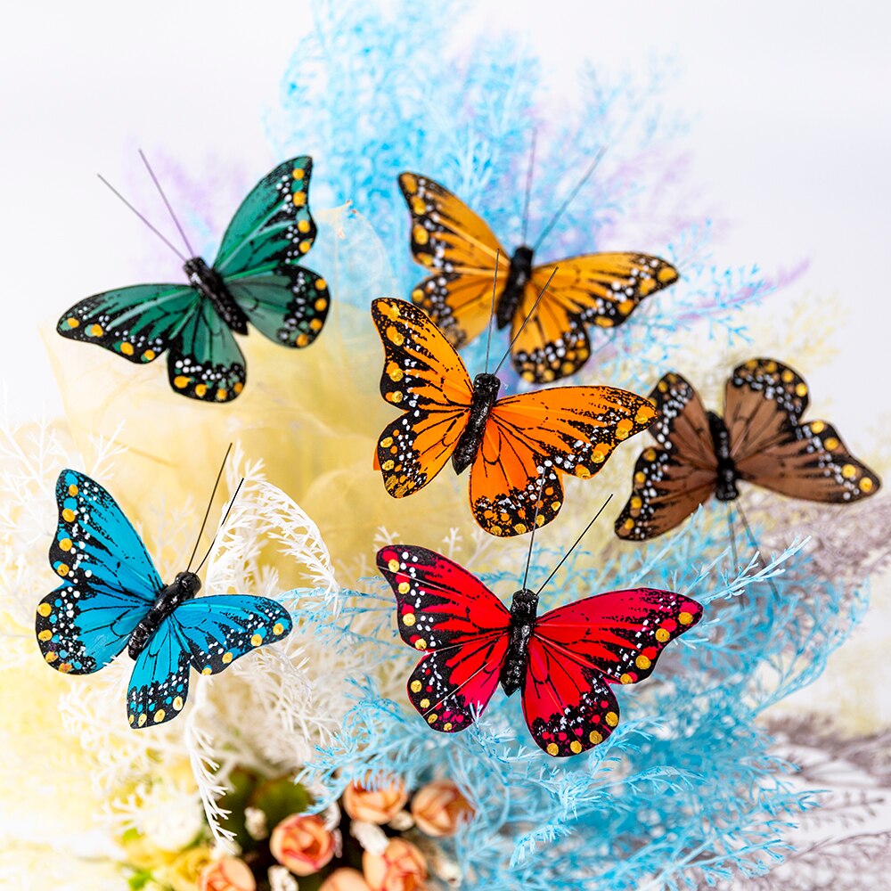 12 stücke Simulierte gemalt feder dekoration schmetterling terrasse und balkon dekoration garten dekoration schmetterling handgemachte