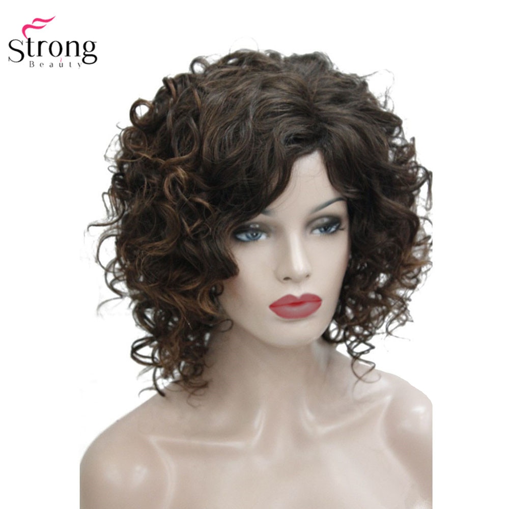 StrongBeauty Mittel lockig Perücke Haar Braun frauen Synthetische Capless Perücken Natürliche