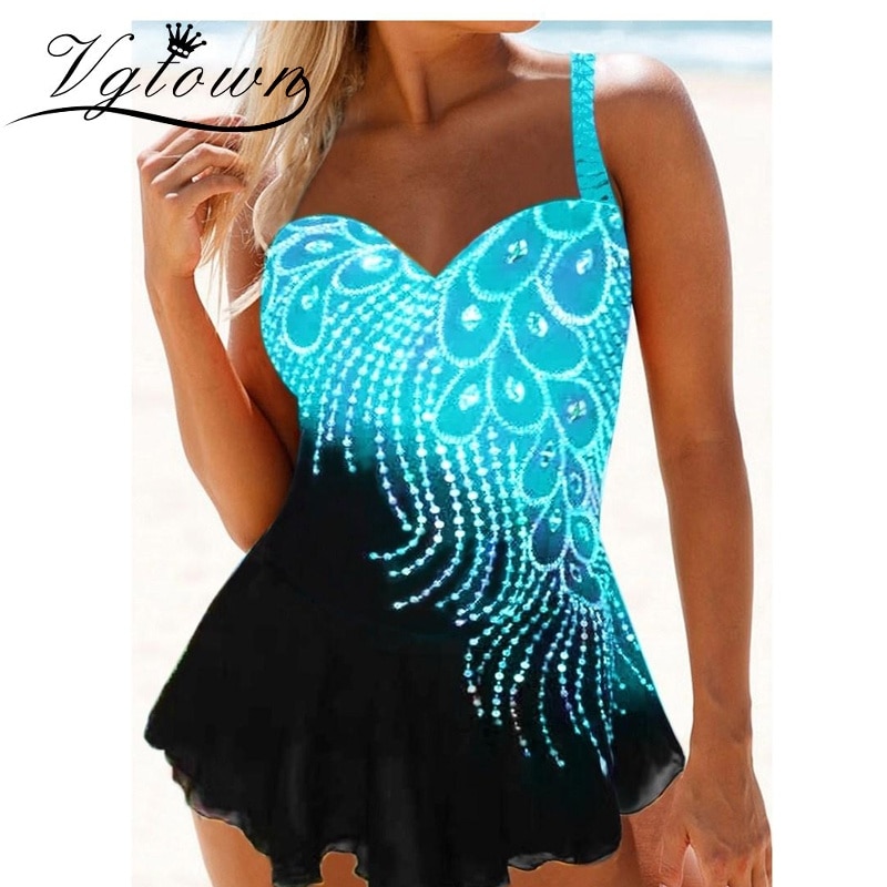 neue Frauen Plus Größe 5XL drucken Tankini Badeanzug kleid Beachwear Stiped Bademode Tanker badeanzüge badeanzug