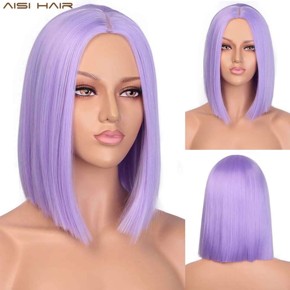 AISI HAAR Lila Bob Perücke Gerade Haar 12 Zoll Synthetische Perücken für Schwarze Frauen Rosa Orange Bunte Cosplay Perücke Wärme beständig