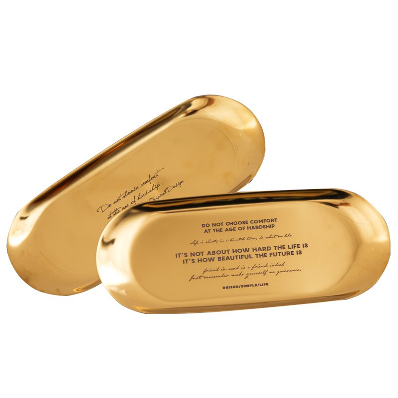 nordisch Gold Schriftzug Metall Ablage Luxuriöse Gold Silber Oval Platte Eisen Obst Nachtisch Platte Schmuck Tablett Dekorative