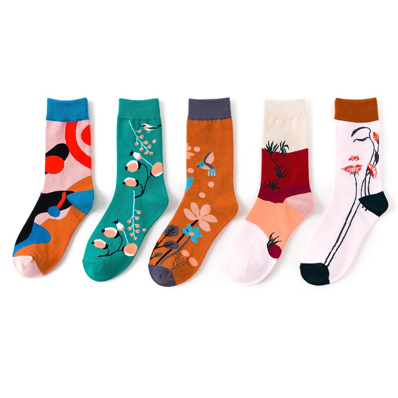 1 paar Frauen Besatzung Socken Lustige Nette Karikatur socken blume baum geometrie Gesicht socken Glücklich Japanischen Harajuku Skateboard Socken