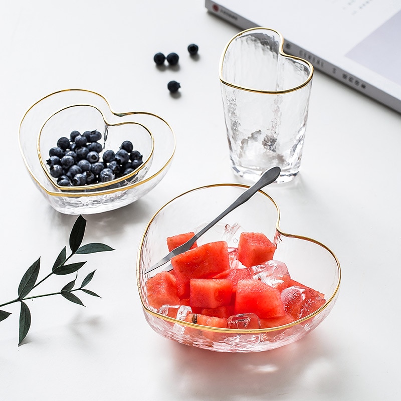 Herzförmige Glas Schüssel Becher Goldene Rand transparent Kristall Schüssel Frühstück Obst Salat Schüssel Haushalt Geschirr 1Stck