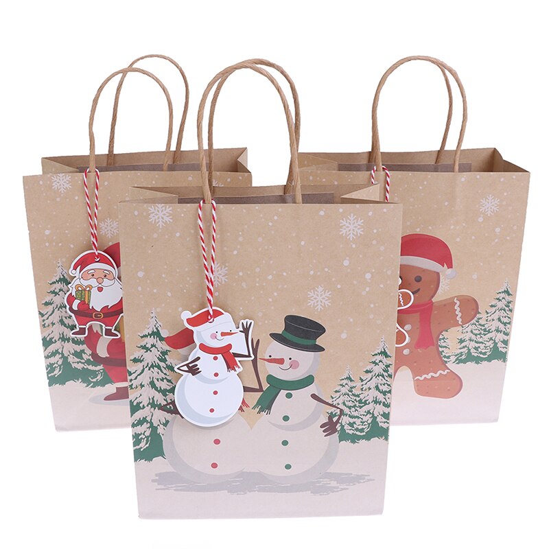 6Stck Neue khaki Weihnachten Taschen Santa Kraft Papier Tasche mit Griff Weihnachten Paket Partei Süssigkeit Taschen Weihnachten Dekor Lagerung