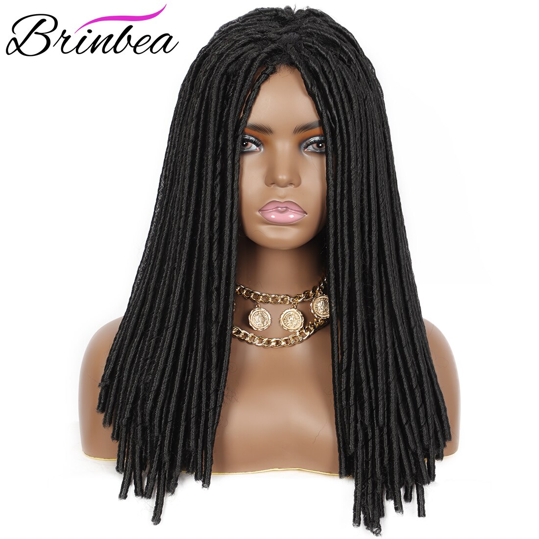 Brinbea 18 Zoll Braun Loks Perücke Spitze Vorne Perücke Mittleren Teil Synthetische Furcht Perücke Spitze Perücken für Schwarze Frauen Zöpfe haar