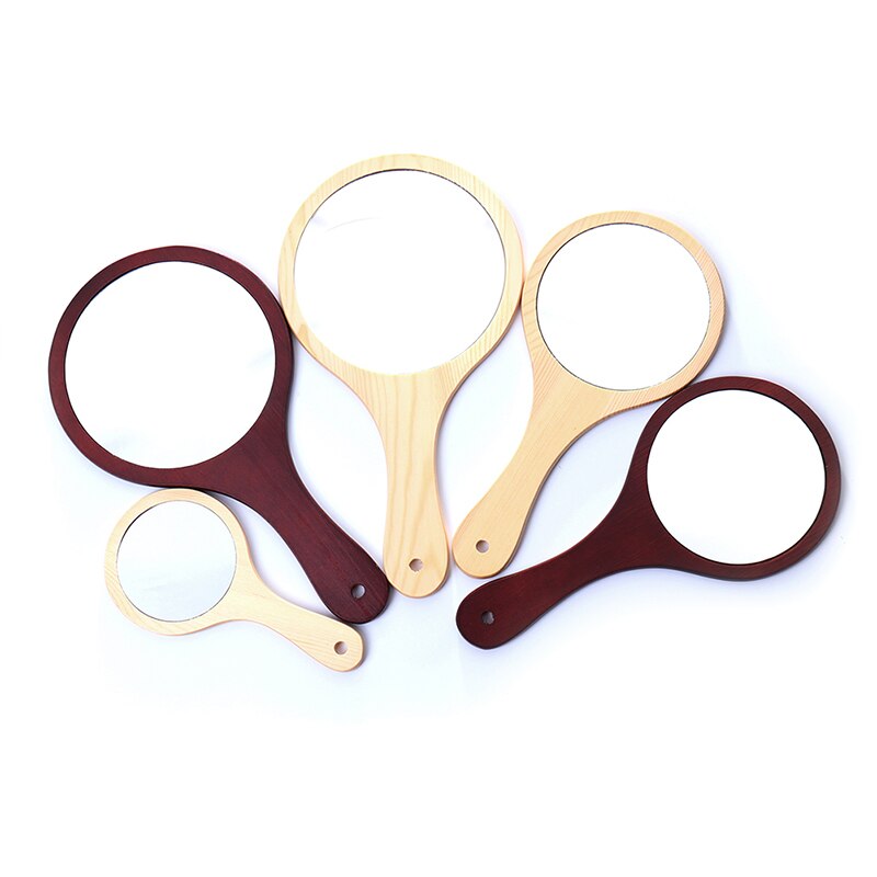1Stck Tragbare HD Runde Holz Jahrgang Hand Spiegel machen-hoch Spiegel Mit Griff Für Frauen 3 Größe 2 Farben