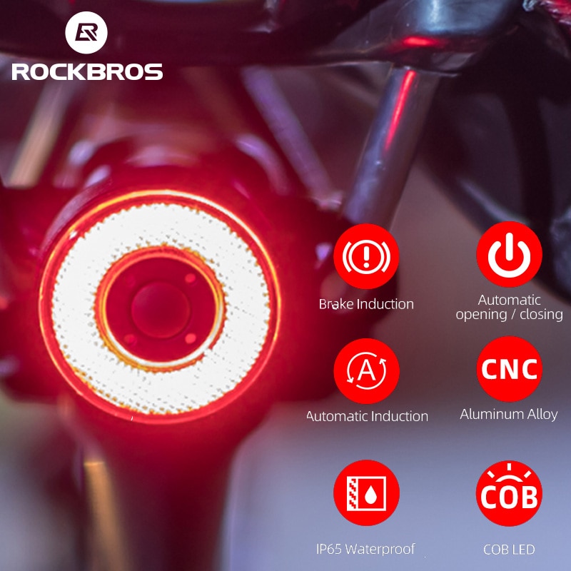 ROCKBROS Clever Fahrrad Hinten Licht Auto Anfang/halt Brems spüren Licht IPx6 Wasserdichte LED Taschenlampe Fahrrad Zubehör