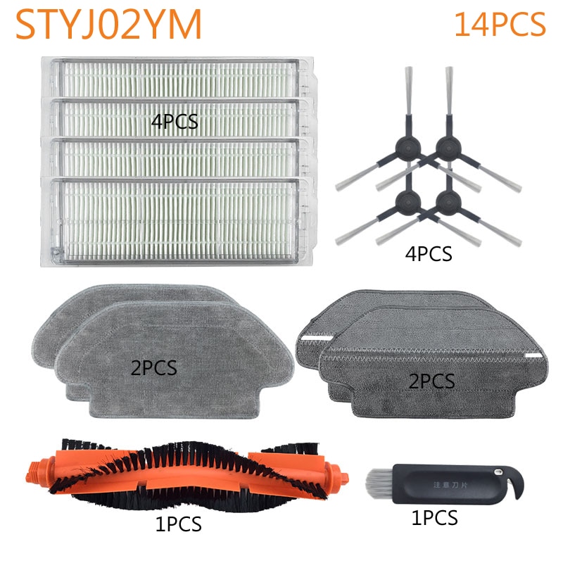 14Stck Roboter Staubsauger Filter Rand Pinsel Reinigung Tuch Zubehör Geeignet für Xiaomi Mijia STYJ02YM Staubsauger Teile