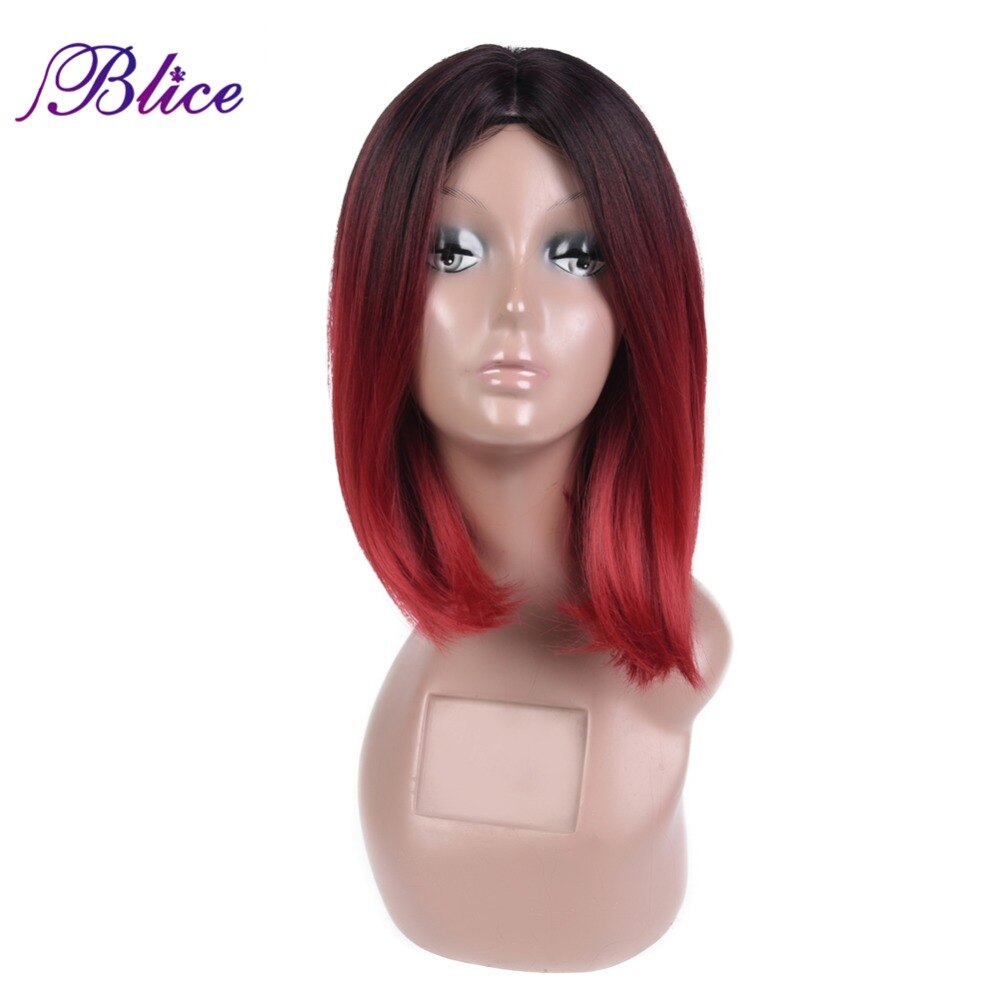 Blice Synthetische Afroamerikaner Bob Perücke Für Frauen Kurze Gerade Perücke Importiert Hochtemperaturfaser Ombre Farbe # T1B/burgund