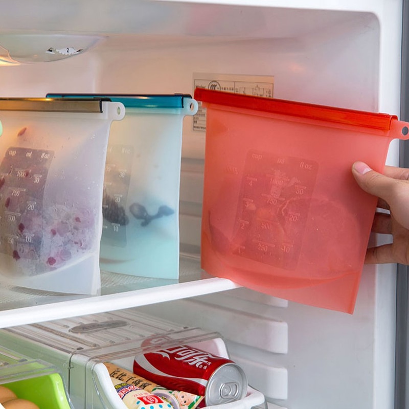 4Stck 1000Ml Silikon Lebensmittel Tasche Fda wiederverwendbar Silikon Lebensmittel Tasche Ziplock Tasche Dicht Für Gefrierschrank Erhaltung Mehrere Zwecke