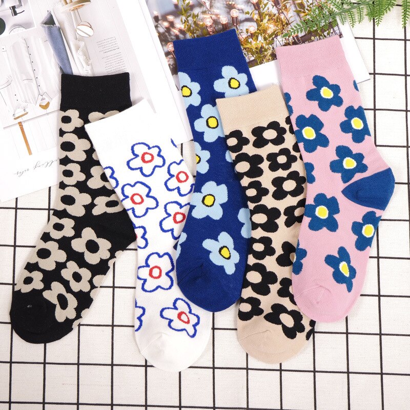 Streetwear Blume Socken Frauen Japanischen Koreanischen Stil Netz Promi Nette Socken für Damen Herbst und Winter 373