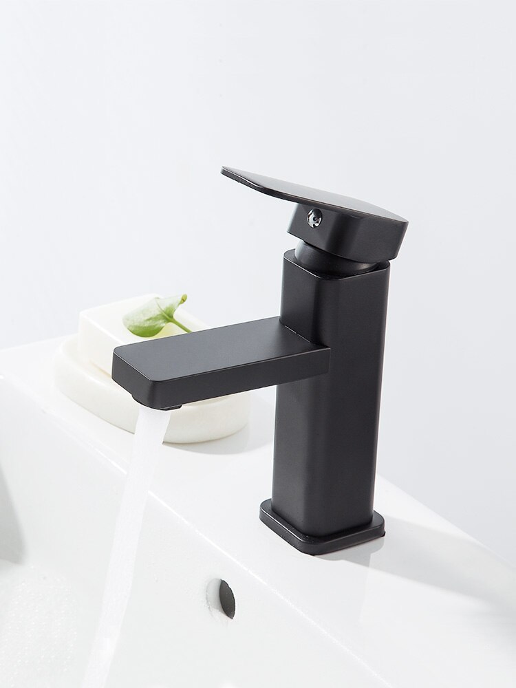 Schwarzes Quadrat Waschbecken Wasserhahn Einzigen Handgriff Waschbecken Wasserhahn Waschen Tippen Badezimmer Wc Deck Montiert Becken Wasserhahn