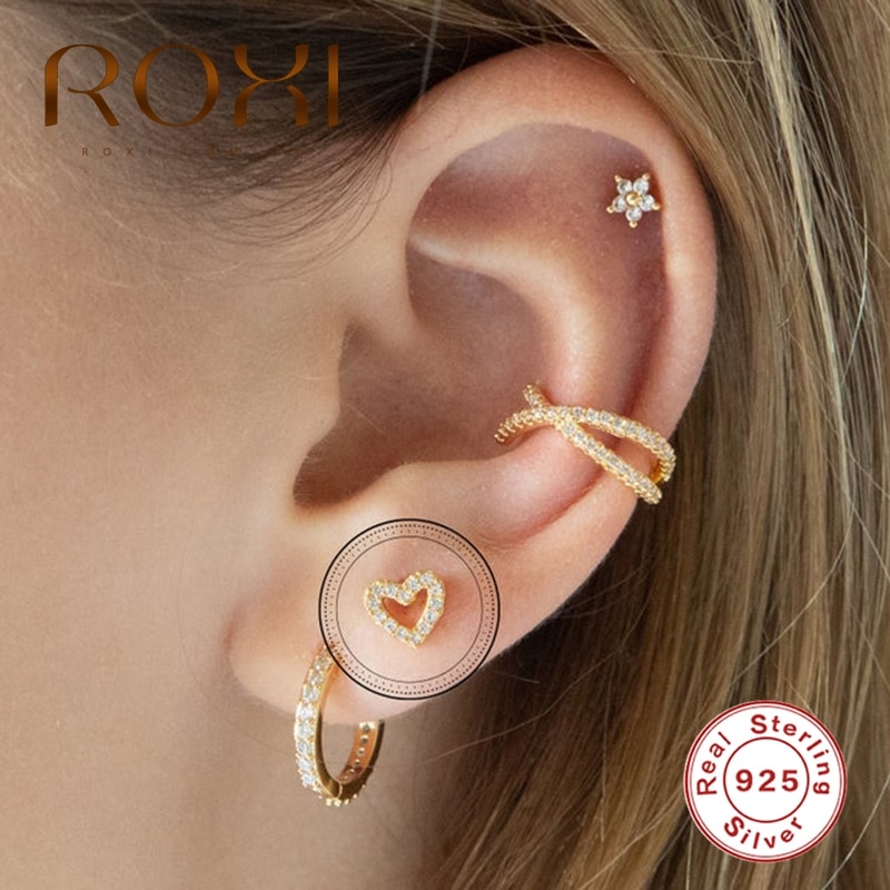 ROXI eins Nette Herz Voller Zirkon Kristall Zucht Ohrringe 925 Sterling Silber für Frauen Mädchen Edlen Schmuck Ohrringe Pendientes
