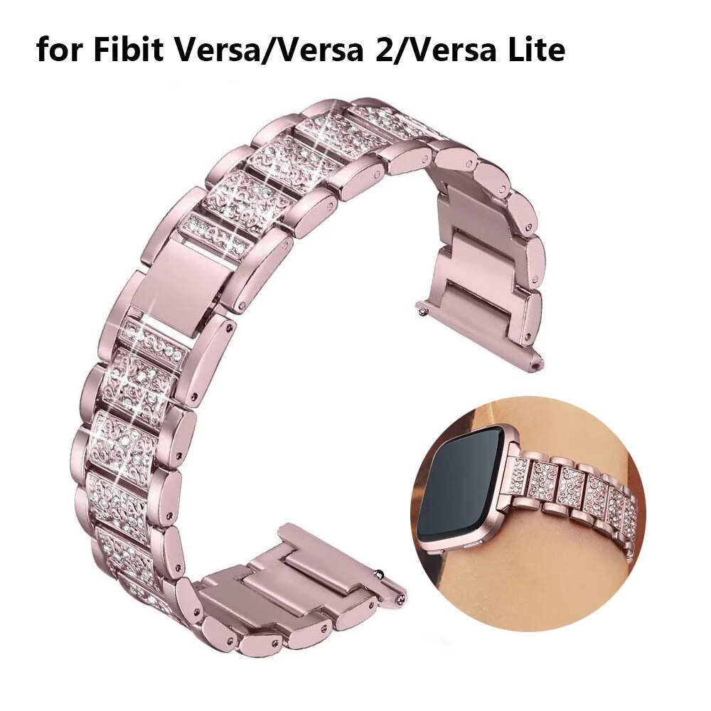 Bling Clever Uhr Ersatz Bands für Fitbit Versa/Versa 2 Riemen für Frauen elegant Metall Armbinde Jewlery Armbinde Rose rosa