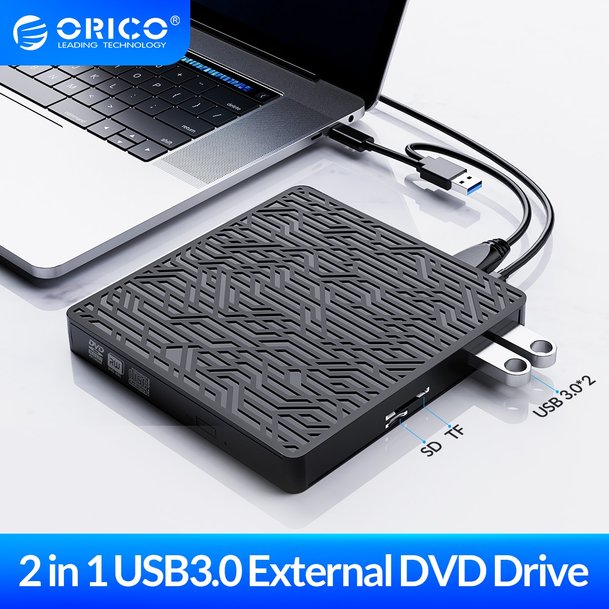 ORICO Externe DVD Antrieb USB 3,0 Hub Typ-C DVD RW CD Brenner Spieler Optische Laufwerke Unterstützung TF SD karte für Macbook Fenster