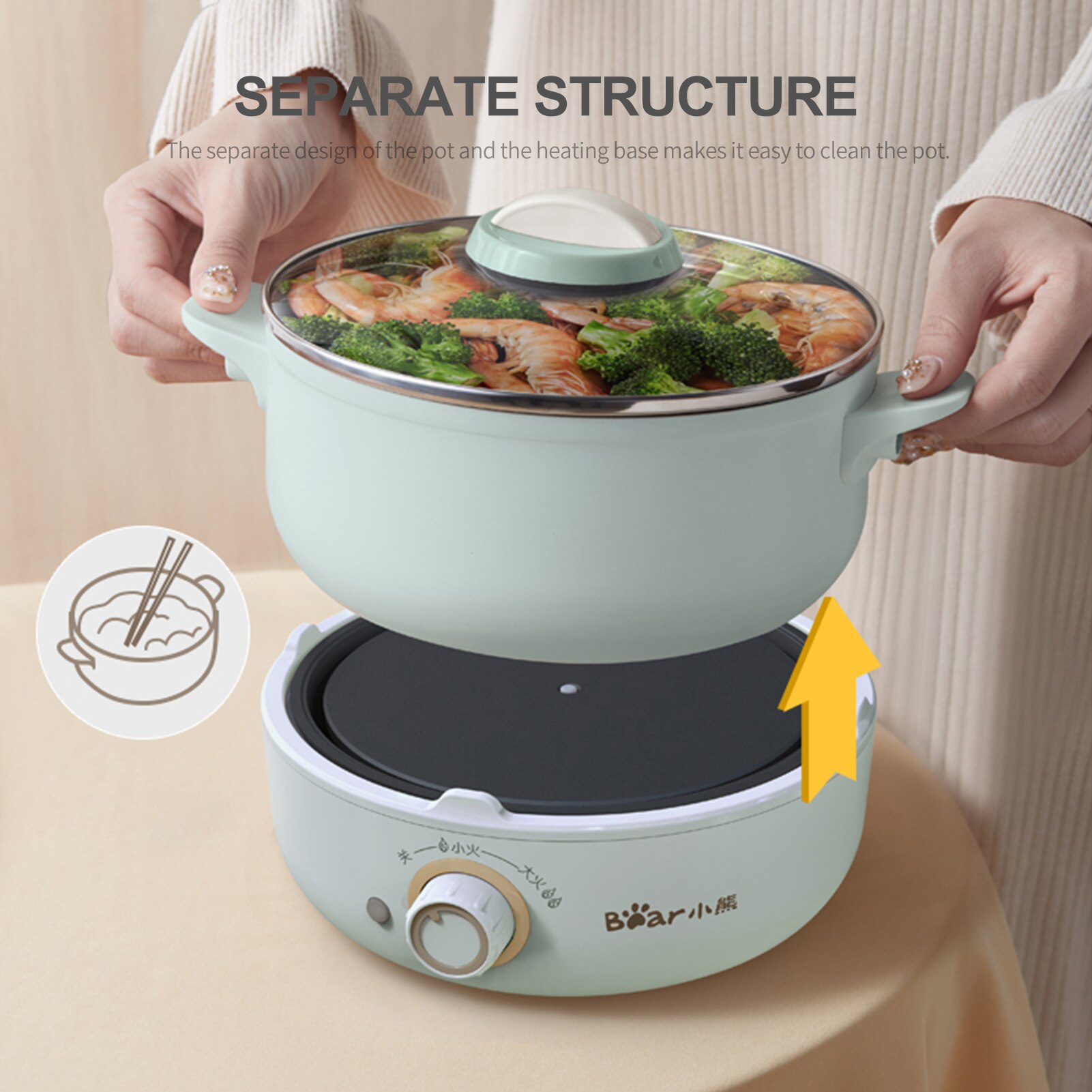 2,5 Lt 220V Elektrische Heißer Po Elektroherd Pfanne Nicht-Stock Schnelle Nudeln Herde mit Deckel für Steak ei Gebraten Reis Ramen Suppe