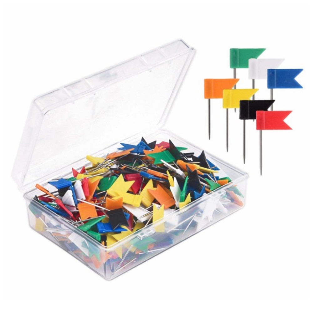 100 stück Mehrfarbig Karte Flagge drücken-Stifte Reißnägel Kunststoff Kopf Stahl Punkt Reißnägel Für Reise Karte Kork Bord Büro Liefert
