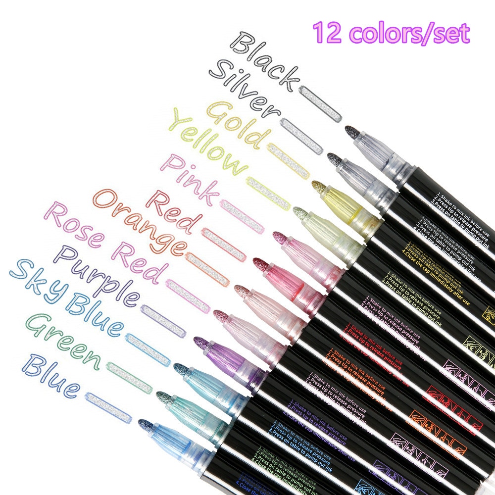Sharkbang 12 Farben/einstellen Metall Umriss Marker Zeichnung Malerei Stoff Marker Doppel-Linie Stift einstellen Bunte Stifte Schreibwaren