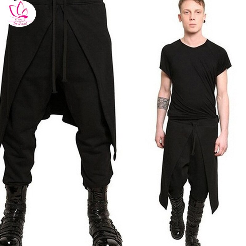 SUSOLA Kühlen Herren gotisch Punk Stil Harem Hosen Schwarz Hüfte hüpfen Streetwear schlank Kleid Felsen Hosen Hosen Faux Zwei Stücke einstellen