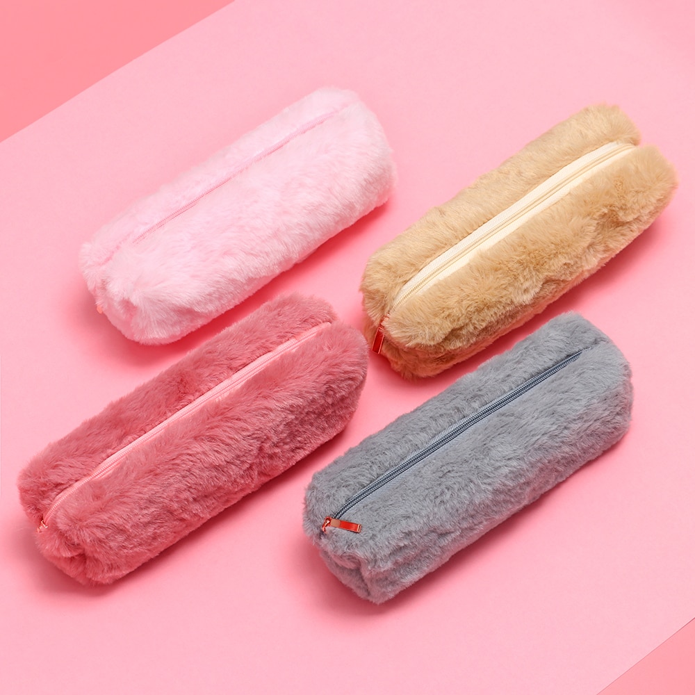 Einfarbig Plüsch Bleistift fallen Mädchen Schule Bleistift Tasche Schreibwaren Pencilcase Geldbörse Kawaii Schule Liefert