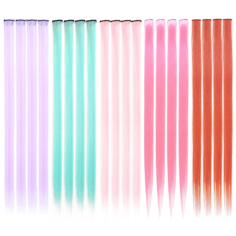20 'gerade Haarteil Lange Einzelnen Clip in eins Stück Synthetische Haar Erweiterungen Regenbogen Farben für Frauen 13 Teile/los