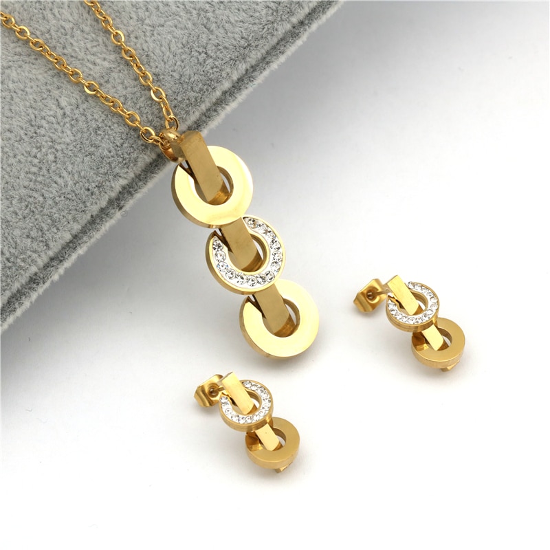 Pz edelstahl schmuck setzt Für Frauen Mädchen Halskette Ohrringe Hochzeit Kristall Schmuck einstellen