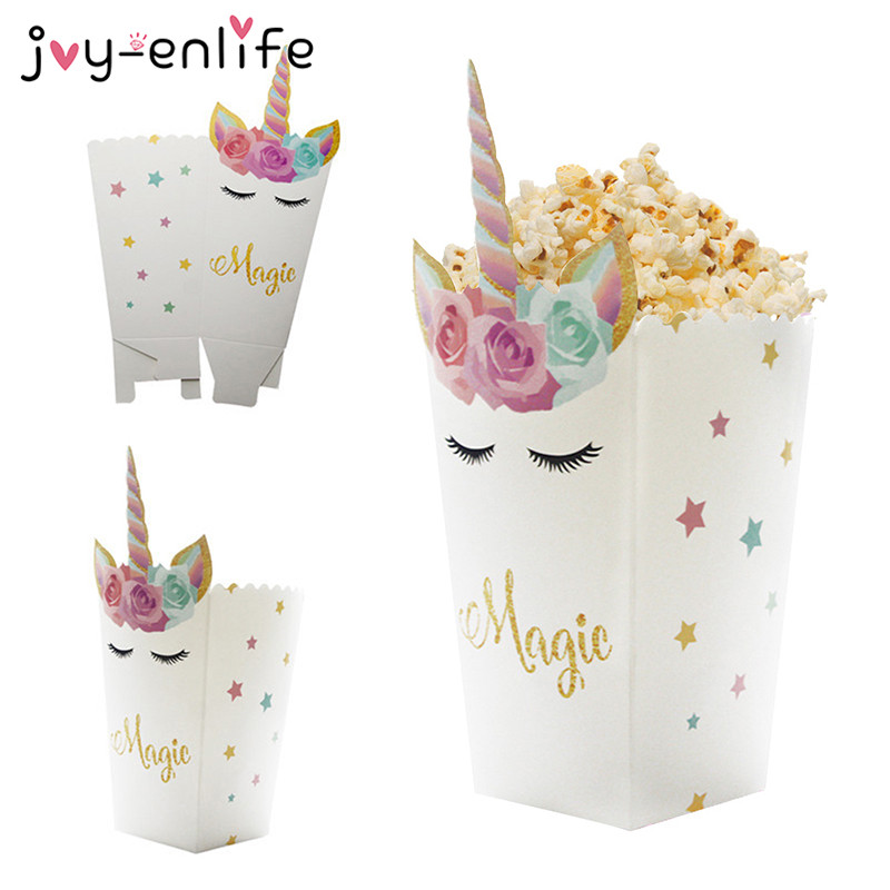 6 stücke Einhorn Party Popcorn Boxen DIY Geburtstag Party Dekor Einhorn Thema Party Popcorn Taschen Baby Dusche freundlicher Gefälligkeiten