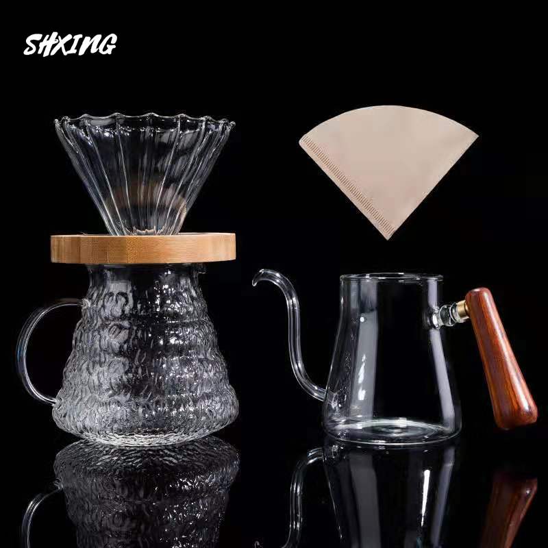 Kaffee Drei-stück einstellen mit Kaffee Papier Kaffee Gewinde Kaffee teilen Topf, mehrweg Glas Topf Kaffee Topf einstellen V60 Kaffee einstellen