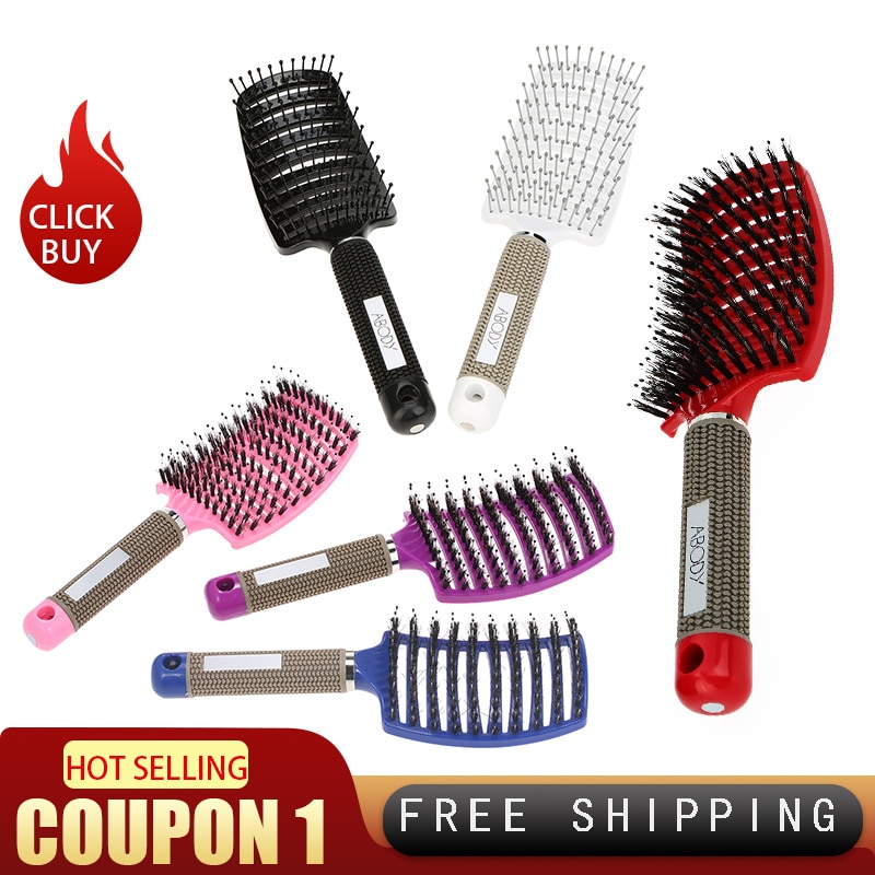 Abody Nylon Detangle Haarbürste Frauen Haar Kopfhaut Massage Kamm Paddel Haar Pinsel Nass Haar Pinsel für Friseur Salon Schwarz
