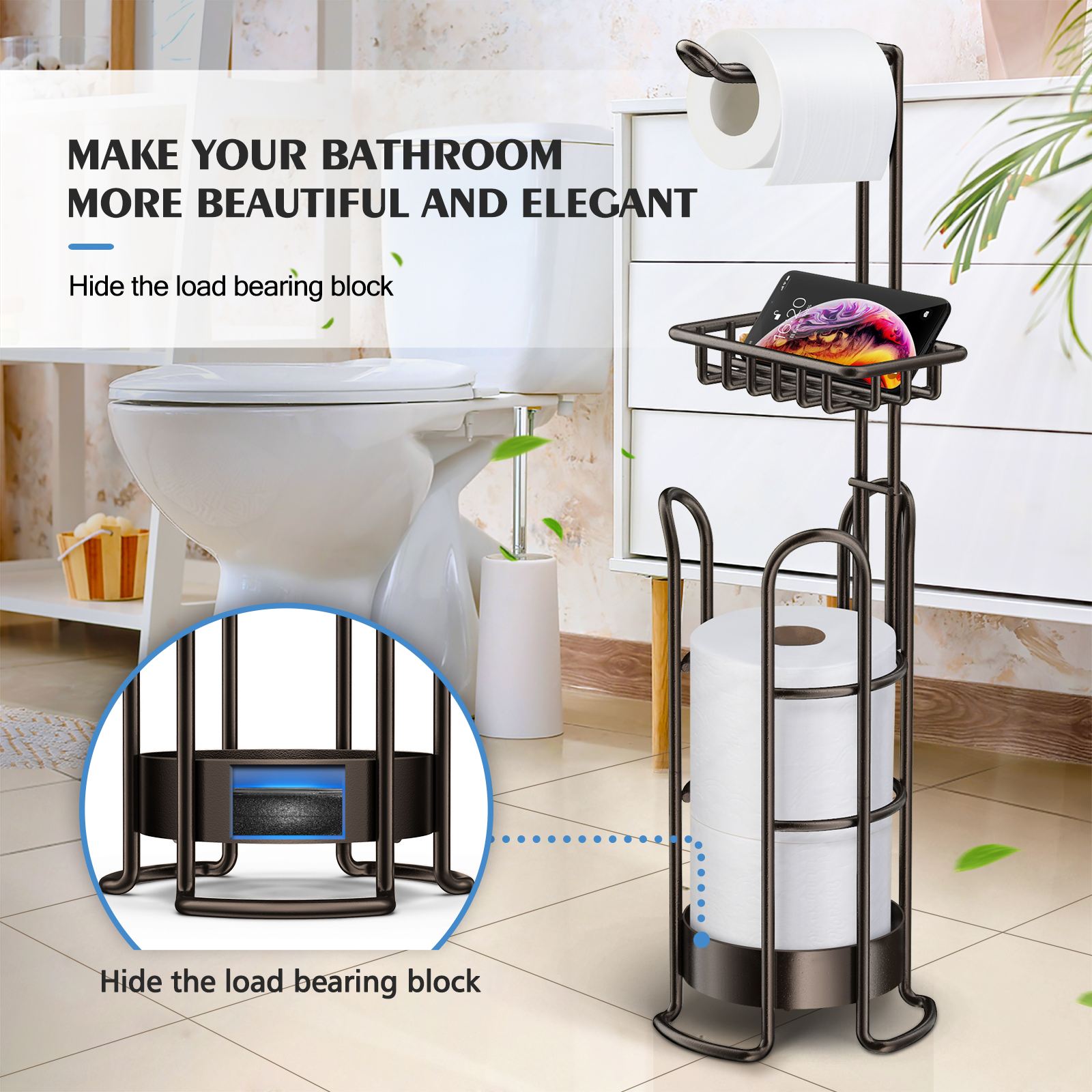 Wc Papier Halfter Stehen, Stehen Gewebe Halfter, Papier Halfter mit Lagerung Regal, wc Papier Rolle Organizer (Bronze-)