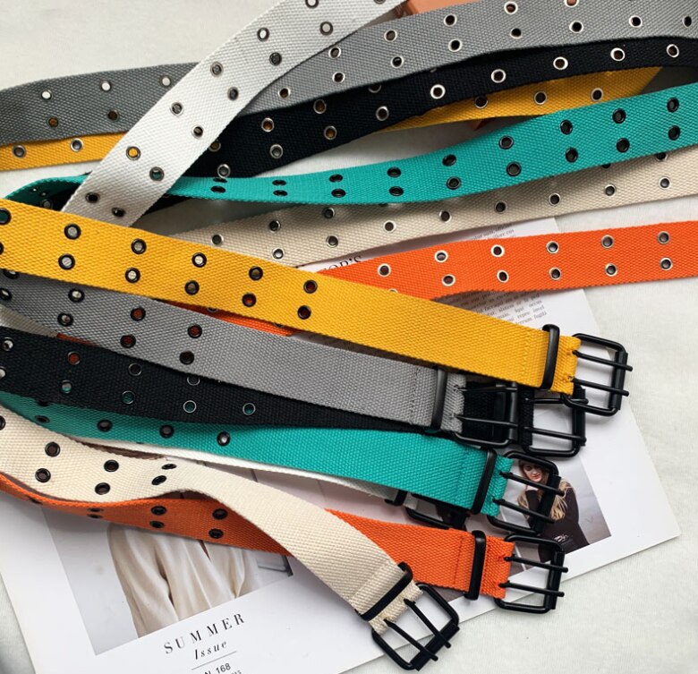 Vertraglich Stil Doppel Tülle See Schnalle Gürtel Breite Leinwand Netz Gürtel Weiblich Männlich Taille Gurt Gürtel für Frauen Männer Jeans