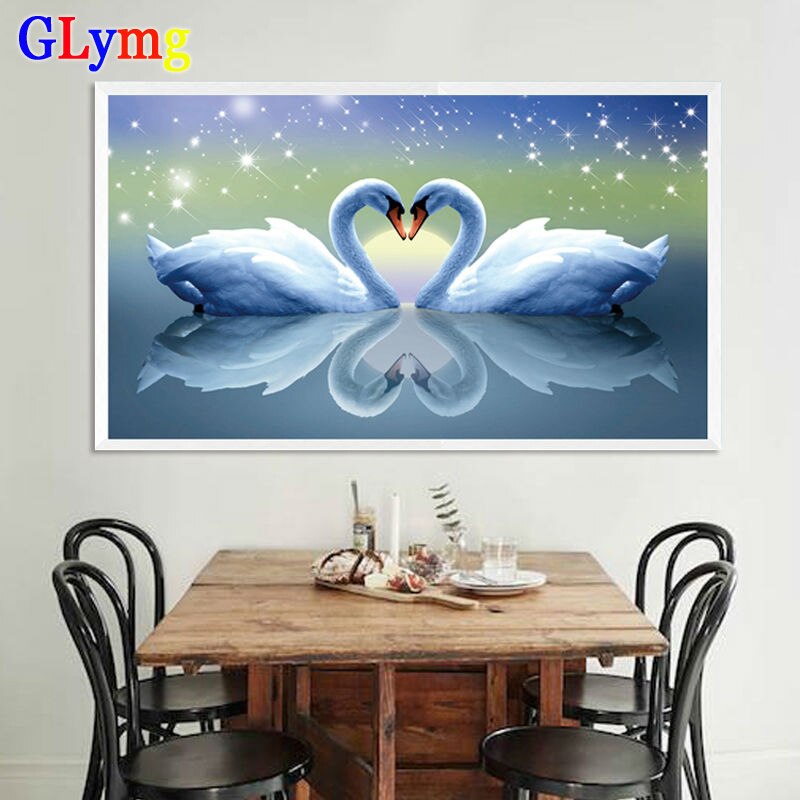 5d Diy Diamant Stickerei SchöNe Schwan Kreuzstich Helle Kristall Runden Diamanten Stern Diamant Malerei Mosaik Ebene Bild