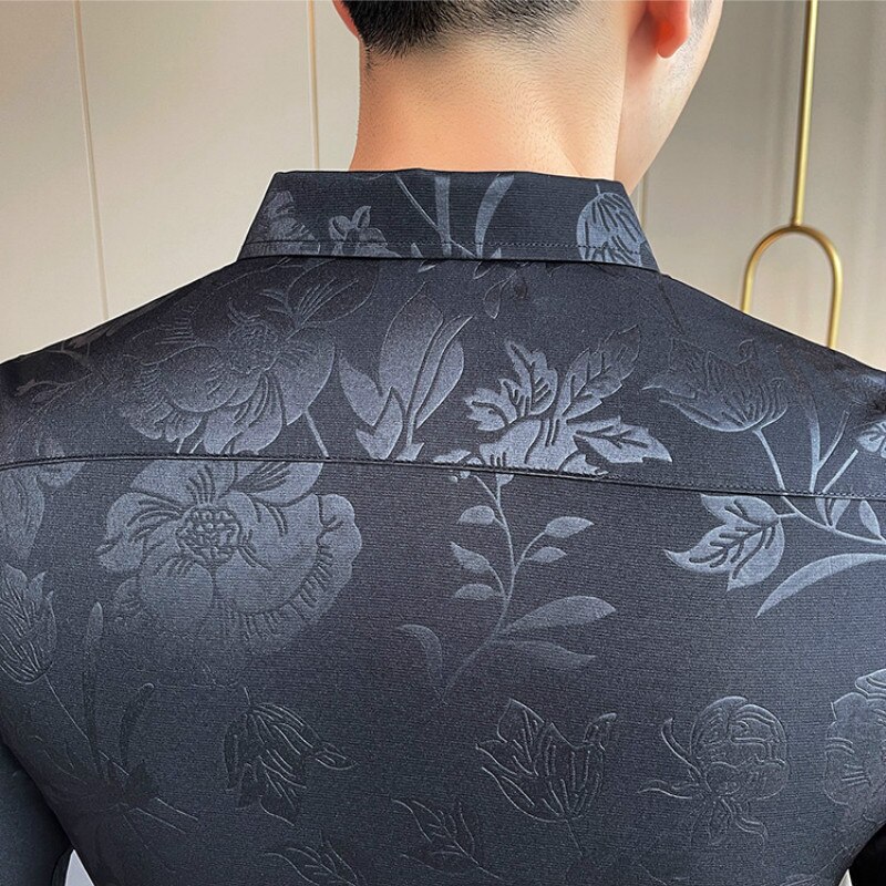 frühjahr Geschäft Kleid Hemden Männer Langarm schlank passen lässig Shirt Blume Sozialen Hemd Homme Streetwear Camisa Masculina