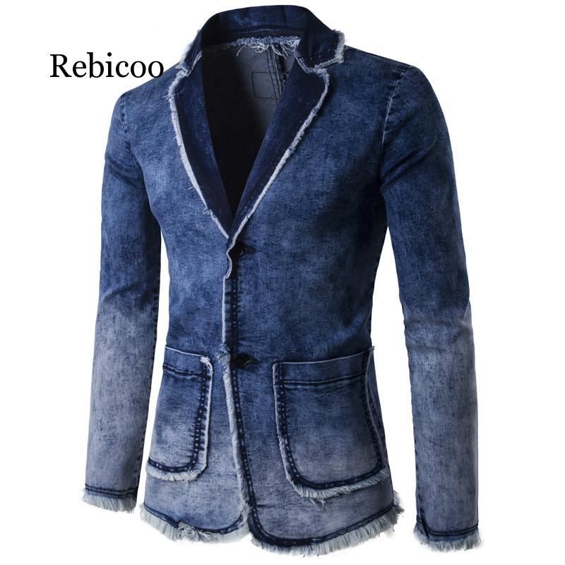 lässig Denim Jacke Anzug Männer2019 Neue Frühjahr Blazer schlank passen masculino Trend Jeans anzug Jean Jacke Männer Asien Plus größe