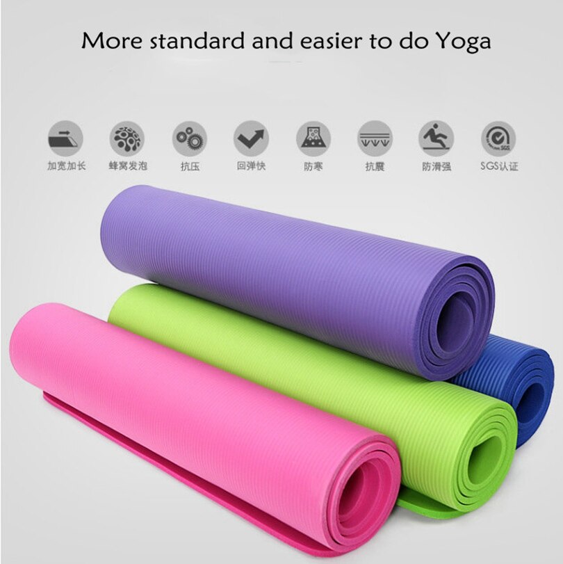 10mm NBR Yoga matt mit Freies Tragen Seil 183*61cm Nicht-Unterhose Dicke Pad Fitness pilates matt für draussen Fitnessstudio ÜSpund Fitness