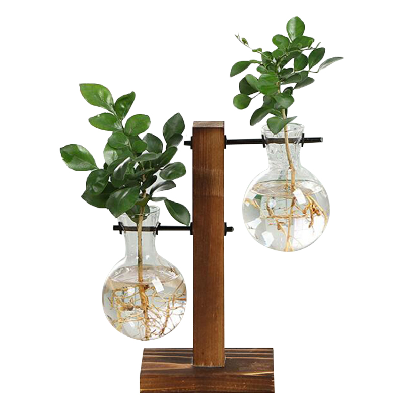 Terrarium Hydrokultur Anlage Vasen Jahrgang Blume Topf transparent Vase Holz Rahmen Glas Tabletop Pflanzen Hause Bonsai Dekor